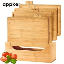 Bamboo Index Chopping Board Set Wooden Food Cutting Blocks Cooks Professional