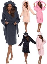 Animal Hooded Dressing Gown Ladies Soft Fleece 3D Hood Wrap Robe Nightwear