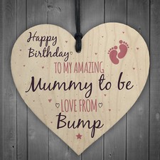 Mummy To Be From Bump Happy Birthday Wood Heart Mum Mother Wife Card Baby Gifts 