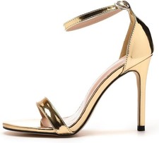 Women's 10cm High Gold Sandal Stilleto Heels with Open Toe  & Ankle Strap Buckle
