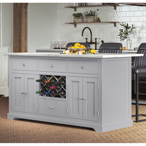 Grey kitchen island with - with, white