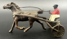 Vintage Metal Harness Racing Horse Sulky Jockey Figure Marked Japan Patent 96290