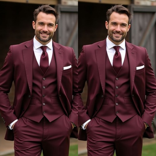 Burgundy men suit business - men's,