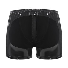 Men Sexy PVC Leather Boxer Shorts Front Zip Underwear Gay Open Butt Fetish Wear