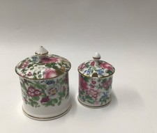 Crown Staffordshire-Thousand Flowers- Bone China Mustard/Preserve/Jam Pots x2