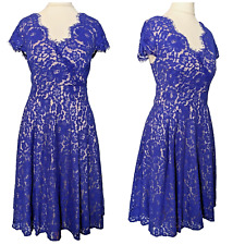 Eliza J Dress 10 Blue Lace Overlay Fit & Flare Cap Sleeve Colbalt Occasion.