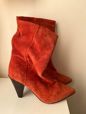 Topshop Boots Size UK 3 Orange Suede Ankle Heeled Casual