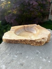 Onyx Marble Ashtray Vintage Brown Beige Mid Century 1960s Retro Cigarette