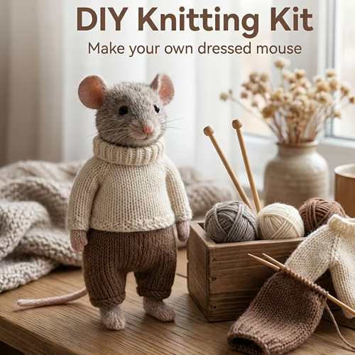 Beginners knitting kit mouse - knitting,