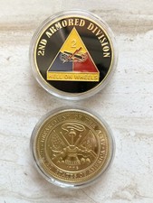 LOT OF 2 X US ARMY 2nd ARMORED DIVISION "Hell On Wheels" Challenge Coin
