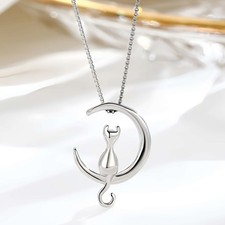 925 Sterling Silver Cat Moon