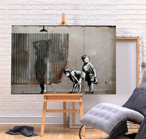 Banksy shower boys peeping - banksy,