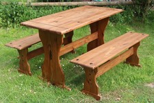SOLID PINE 'MEXICAN' DINETTE DINING TABLE AND 2 X BENCHES - WOOD, INDOOR USE