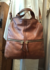 FOSSIL Real LEATHER Tan Brown Crossbody Tote Laptop Bag Folding Medium