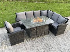 Fimous High Back Rattan Corner Garden Furniture Gas Fire Pit Heater Dining Table