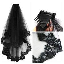 Women Costume Horror Fancy Dress Halloween Bride To Be Gothic Wedding Veil Black