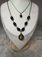 Black and Gold Madonna & Child Necklace With Unique Black & Gold Pendant Set