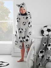 Kids Fleece Blanket 125x90cm Cozy Football Hooded Blanket Grey Soft & Warm - NEW