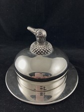 Vintage Chromed Duck Butter/Pate Dish Glass dish 13cm