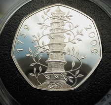 ROYAL MINT 2009 SILVER PROOF ORIGINAL KEW GARDENS 50p COIN, COA EXCELLENT COIN