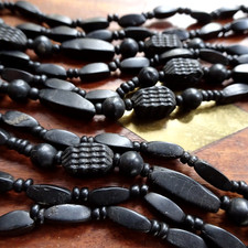 antique Victoria 50" long french jet black glass bead long guard necklace -696