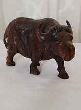 Carved Buffalo Wooden Figurine Art Sculpture African Safari Wild Animal Ornament