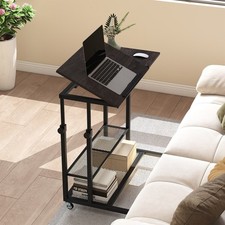 Portable Computer Workstation Rolling Laptop Desk w/Lockable Wheels-Dark