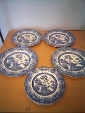Vintage  Wedgwood Willow pattern blue & white 8.75" & 7.25" plates X 7 Set