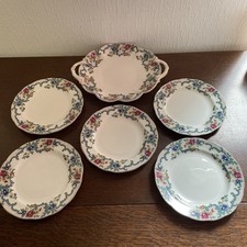 Vintage Swansea & Sons  Bone China Floral Design Cake Plate & 5 x Side Plates