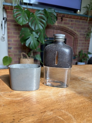 Leather glass hip flask - leather,