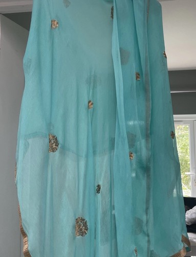 Vintage turquoise dupatta gold - turquoise,