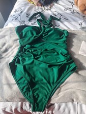nwt ladies size l green bathing costume halter neck padded cups never worn