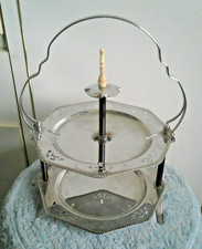 Cake stand vintage two tier metal detachable handle 1970's