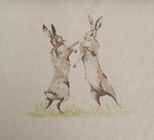 Boxing hares cushion - hares, panel