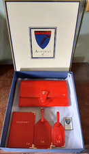 Unused Boxed Aspinal of London Leather Travel Set RED Wallet/passport holder/Tag