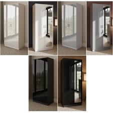 2 Door Double Wardrobe Mirrored and Non Mirrored Gloss Black White Grey