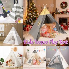 160CM Large Canvas Kids Teepee Star Wood Indian Tent Child In/Outdoor,Play House