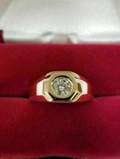 1.00 Round Cut Certified Moissanite Men's Pinky Ring 14K Yellow Gold Plated