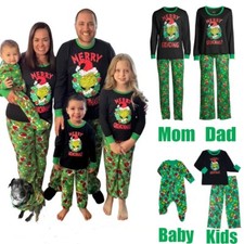 UK Family Matching Christmas Pyjamas Grinch Adult Kids Nightwear Pajamas Pjs Set