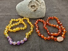 2pcs very small Natural Honey Baltic amber gemstone bead necklace not adult