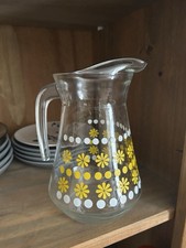 60s 70s Vintage Retro Kitsch Yellow Daisy Spot Glass Lemonade Jug Pitcher Party