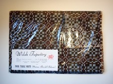 Vintage Welsh Tapestry 36cms x 24cms Woollen Reversible Table Mats x 4 New