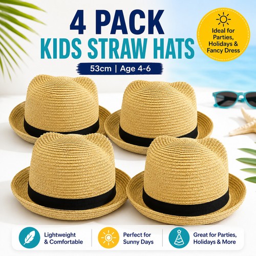 Pack kids straw trilby hats - 4,
