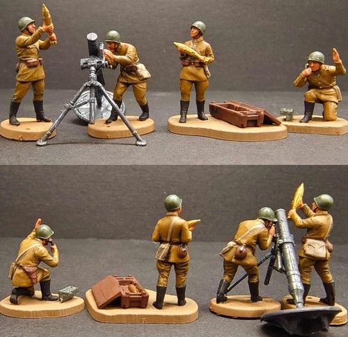 Painted persons mortar - 1/72, 4-persons+mortar