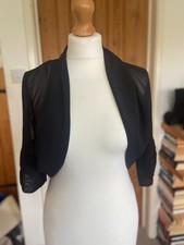 Alexon formal dressy sheer black shrug bolero ruching detail Size 8 NWOT