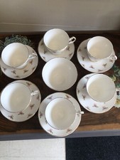 Set of Six Cups and Saucers with Sugar Bowl Argyle Fine Bone China Ditsy Rose