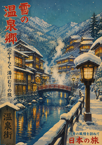 Vintage japanese snowy - snowy, onsen