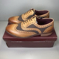 London Brogues Gatsby Shoes Tan Leather Upper Brown Tweed Lace Up UK 10 EU 44