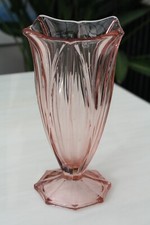VINTAGE ART DECO PINK GLASS PEDESTAL VASE BAGLEY DAVIDSON OCTAGONAL BASE