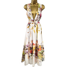 Karen Millen 12 UK Wild Rose Garden Border Silk Cotton Summer Wedding Maxi Dress